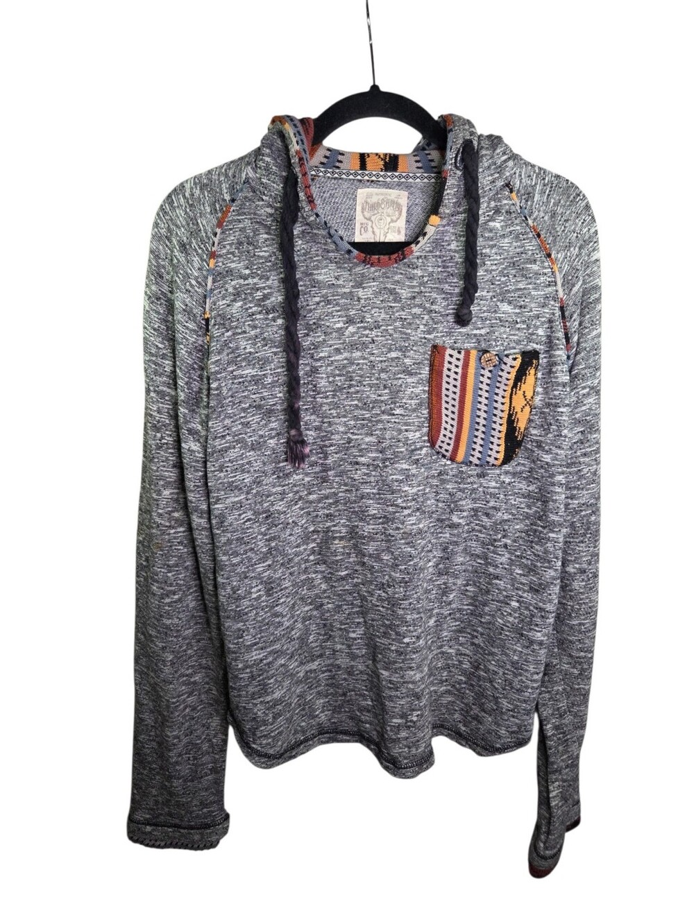 3rd & army Mens Size L Gray Pullover Hoodie Aztec Southwestern Boho Tribal Rusti